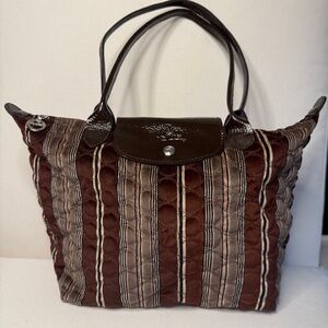 Longchamp Ladies Brown Striped Shoulder Bag
